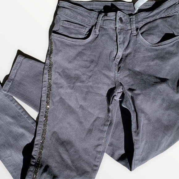 Zara Gray Sparkle Embellished Skinny Jeans Size 6 - Picture 1 of 11